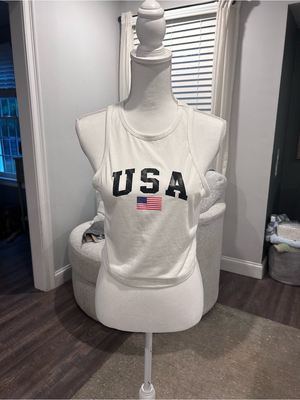 USA Graphic White Tank/Crop Top